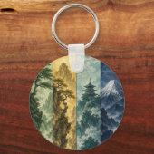 Four Seasons Mountain | Japans Inkt Landschap Sleutelhanger (Voorkant)