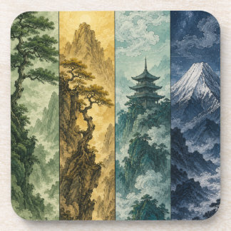 Four Seasons Mountain | Japans inktlandschap Bier Onderzetter