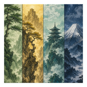 Four Seasons Mountain Japans inktlandschap Foto Afdruk