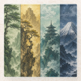 Four Seasons Mountain | Japans inktlandschap Glazen Onderzetter