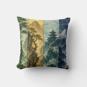 Four Seasons Mountain Japans inktlandschap Kussen