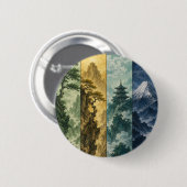 Four Seasons Mountain | Japans inktlandschap Ronde Button 5,7 Cm (Voorkant /achterkant)