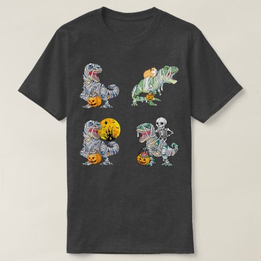 Four Skeleton Riding Mummy Dinosaur T re Halloween T-shirt (Design voorkant)