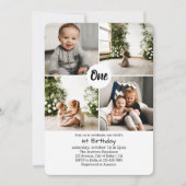Four Square Photos Collage 1st Birthday Invitation Kaart (Voorkant)