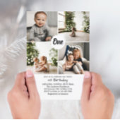 Four Square Photos Collage 1st Birthday Invitation Kaart