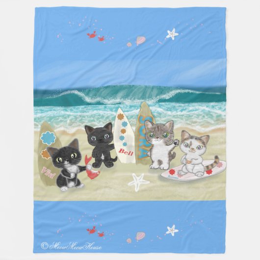 Four Surfing cats on the beach Fleece Deken (Voorkant)