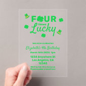 Four Times Lucky 4th Birthday Acryl Uitnodigingen (Insitu (Draagbaar))