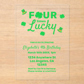 Four Times Lucky 4th Birthday Acryl Uitnodigingen (Voorkant)