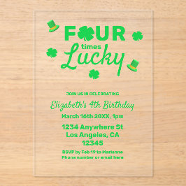 Four Times Lucky 4th Birthday Acryl Uitnodigingen