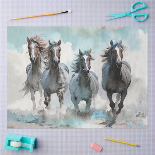 Four Wild Mustang Gallop Across the Prairie Tissuepapier (Craft)