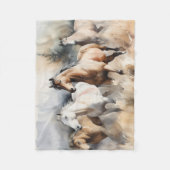 “Four Wild Mustangs” Stof western waterverfschilde Fleece Deken (Voorkant)