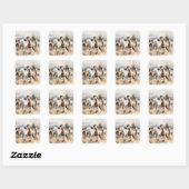 “Four Wild Mustangs” Stof western waterverfschilde Vierkante Sticker (Vel)