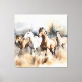 “Four Wild Mustangs” Stof Westers Waterverf Canvas Afdruk (Voorkant)