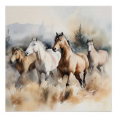 “Four Wild Mustangs” Stof Westers Waterverf Perfect Poster (Voorkant)