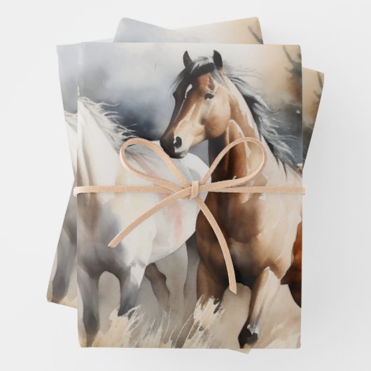 "Four Wild Mustangs" Stoffige Westerne aquarel Inpakpapier Vel (In situ)