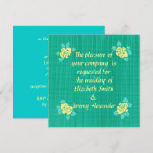 Four Yellow Roses Green Blauwgroen Plaid Huwelijks Kaart (Voorkant / Achterkant)