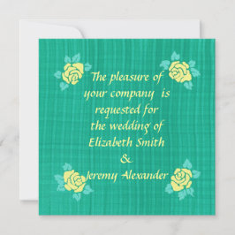 Four Yellow Roses Green Blauwgroen Plaid Huwelijks Kaart