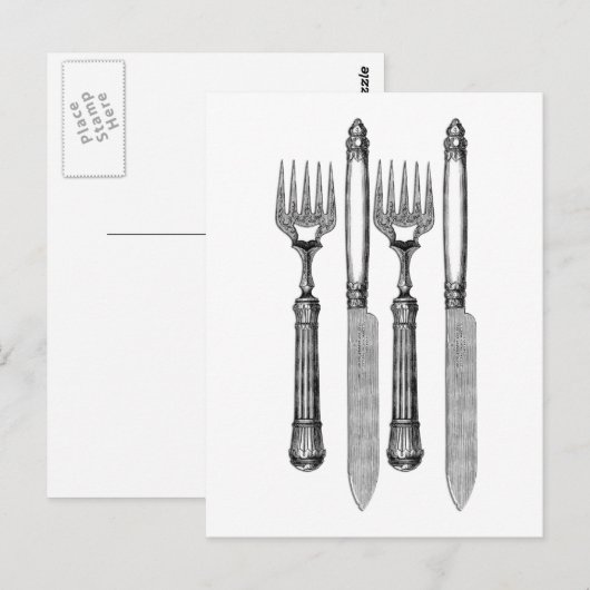 Fourchette et couteau  briefkaart (Voorkant / Achterkant)