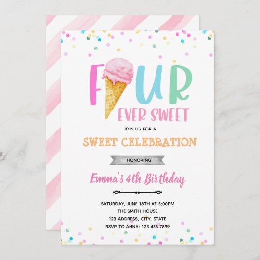 FOURever ijsje uitnodiging (Voorkant / Achterkant)