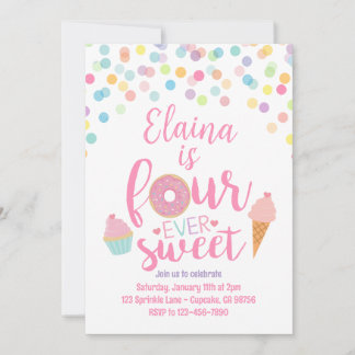 Fourever Sweet Birthday Party Invitation Kaart
