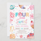 Fourever Sweet Donut Snoep 4e verjaardag Uitnodigi Kaart (Voorkant)