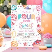 Fourever Sweet Donut Snoep 4e verjaardag Uitnodigi Kaart