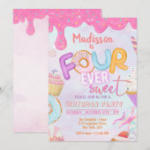 Fourever Sweet Girl 4th Birthday Invitation Kaart (Voorkant / Achterkant)