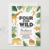 Fourever Wild 4th Birthday Party Safari Dieren Kaart (Voorkant)