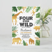 Fourever Wild 4th Birthday Party Safari Dieren Kaart (Staand voorkant)