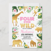 Fourever Wild 4th Birthday Party Safari Dieren Kaart (Voorkant)