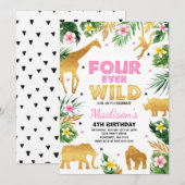 Fourever Wild 4th Birthday Party Safari Dieren Kaart (Voorkant / Achterkant)