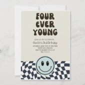 Fourever Young Retro geblokte verjaardagsuitnodigi Kaart (Voorkant)