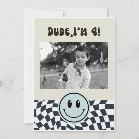 Fourever Young Retro geblokte verjaardagsuitnodigi Kaart (Achterkant)