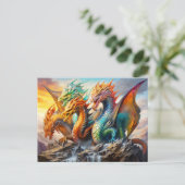 Fourfold Fury – Chinese Airbrush Dragon with Multi Briefkaart (Staand voorkant)