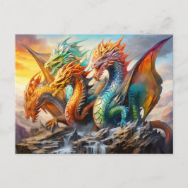 Fourfold Fury – Chinese Airbrush Dragon with Multi Briefkaart