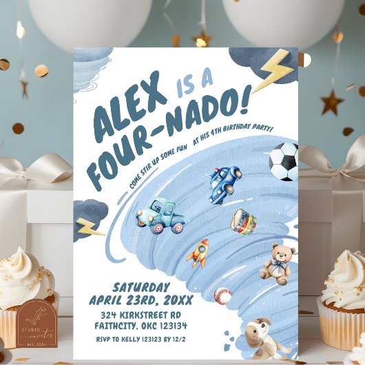 Fournado Boy Tornado Storm Vierde verjaardagsfeest Kaart