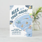 Fournado Boy Tornado Storm Vierde verjaardagsfeest Kaart (Staand voorkant)