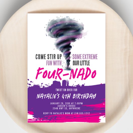 Fournado Twister Tornado Roze Paarse Verjaardag Kaart