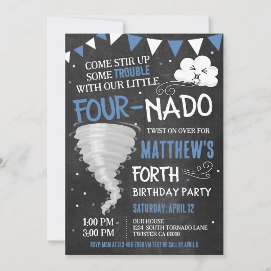 Fournado Verjaardag Uitnodiging Tornado Twister Pa (Voorkant)