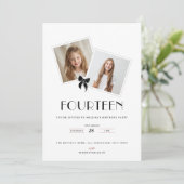 Fourteen black ribbon 14th birthday teens kaart (Staand voorkant)