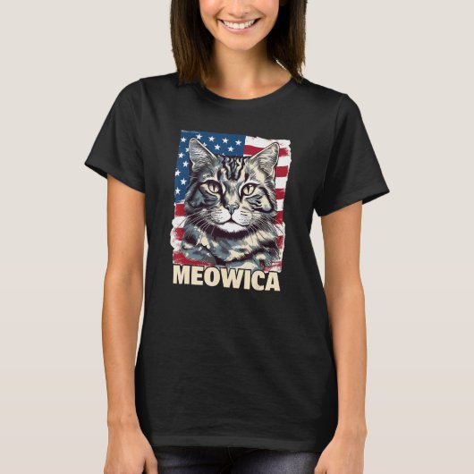 Fourth 4th of July Cat American Flag America Patri T-shirt (Voorkant)