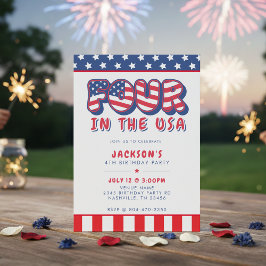 Fourth Birthday Party Patriotic USA Flag July 4th Kaart