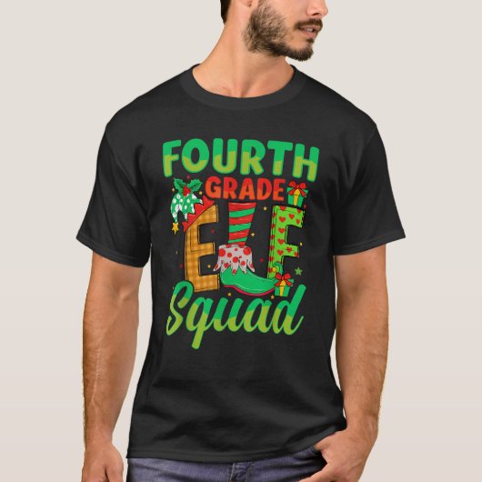 Fourth Grade Elf Squad Xmas 4th Grade Teacher Chri T-shirt (Voorkant)