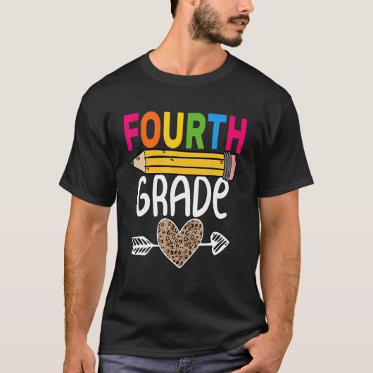 Fourth Grade Leopard Pencil First Day School 4th G T-shirt (Voorkant)