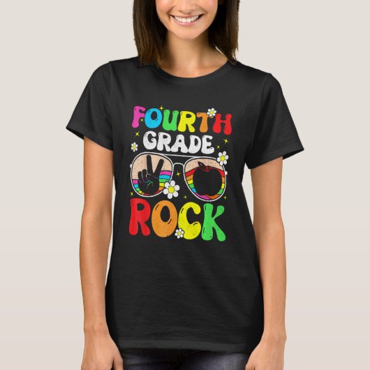 Fourth Grade Rocks Team 4th Teacher Groovy Back To T-shirt (Voorkant)