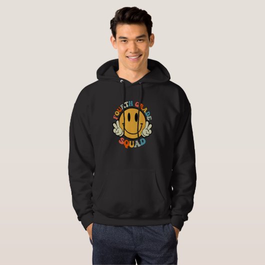 Fourth Grade Squad Smile Face Teacher Student Back Hoodie (Voorkant volledig)