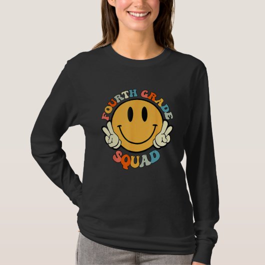 Fourth Grade Squad Smile Face Teacher Student Back T-shirt (Voorkant)