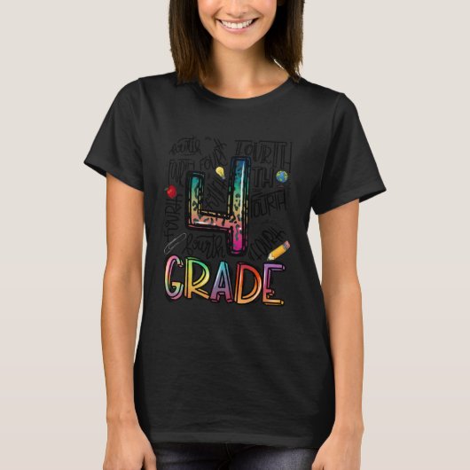 Fourth Grade Teacher   Leopard Typography T-shirt (Voorkant)