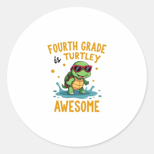 Fourth Grade Turtle-y Awesome First Day of Fourth Ronde Sticker (Voorkant)