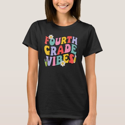 Fourth Grade Vibes Back To School Kid 4th Grade Te T-shirt (Voorkant)